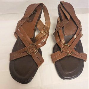 Brown strappy high heeled sandals